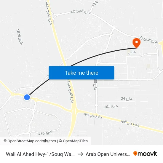 Wali Al Ahed Hwy-1/Souq Waqif to Arab Open University map