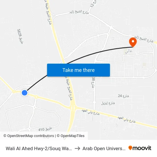Wali Al Ahed Hwy-2/Souq Waqif to Arab Open University map