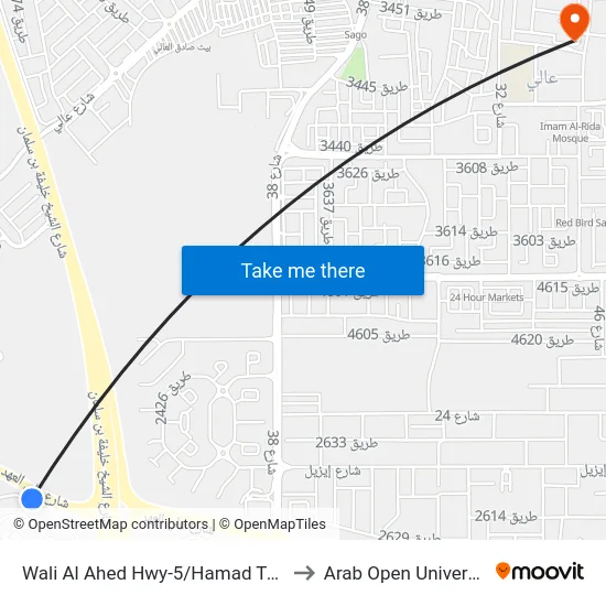 Wali Al Ahed Hwy-5/Hamad Town to Arab Open University map