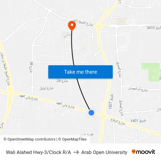 Wali Alahed Hwy-3/Clock R/A to Arab Open University map