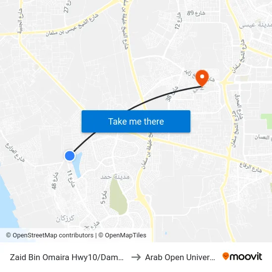 Zaid Bin Omaira Hwy10/Damstan to Arab Open University map