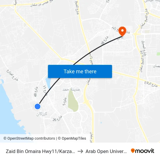 Zaid Bin Omaira Hwy11/Karzakan to Arab Open University map