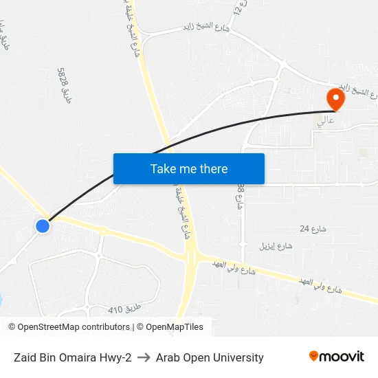 Zaid Bin Omaira Hwy-2 to Arab Open University map
