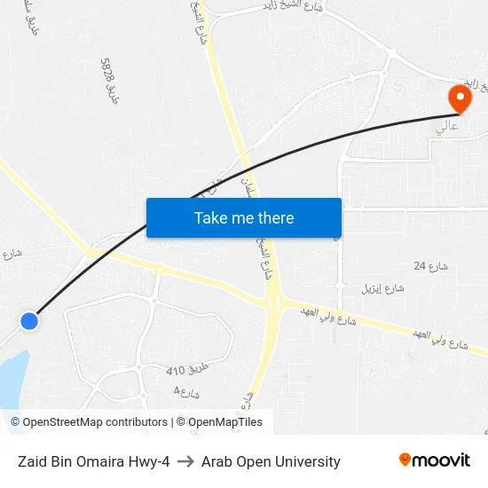 Zaid Bin Omaira Hwy-4 to Arab Open University map