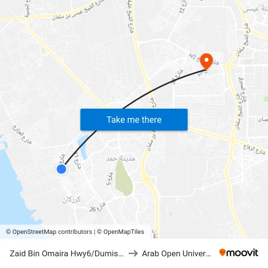 Zaid Bin Omaira Hwy6/Dumistan to Arab Open University map