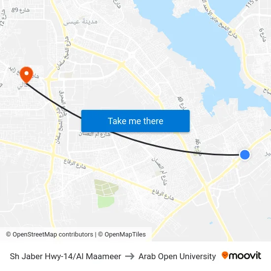 Sh Jaber Hwy-14/Al Maameer to Arab Open University map