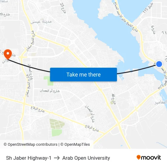 Sh Jaber Highway-1 to Arab Open University map