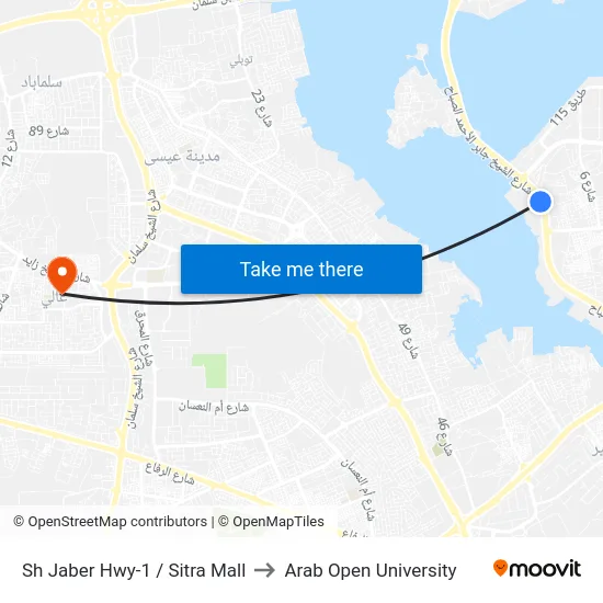 Sh Jaber Hwy-1 / Sitra Mall to Arab Open University map