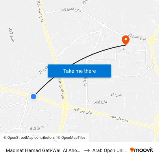 Madinat Hamad Gati-Wali Al Ahed Highway-1 to Arab Open University map