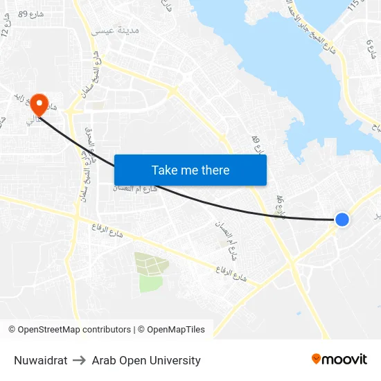 Nuwaidrat to Arab Open University map
