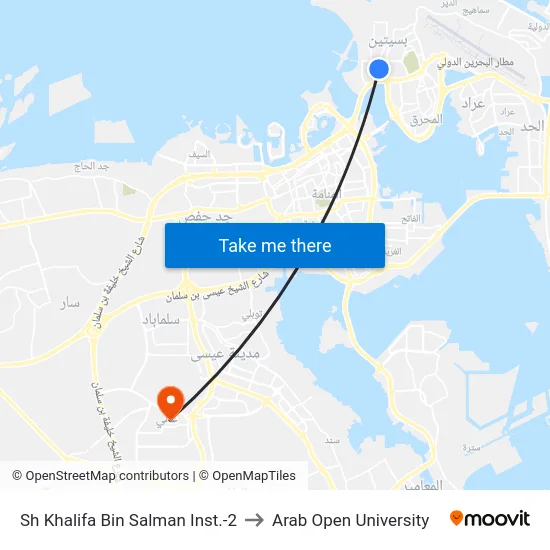 Sh Khalifa Bin Salman Inst.-2 to Arab Open University map