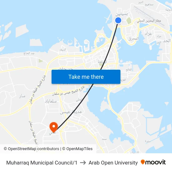 Muharraq Municipal Council/1 to Arab Open University map