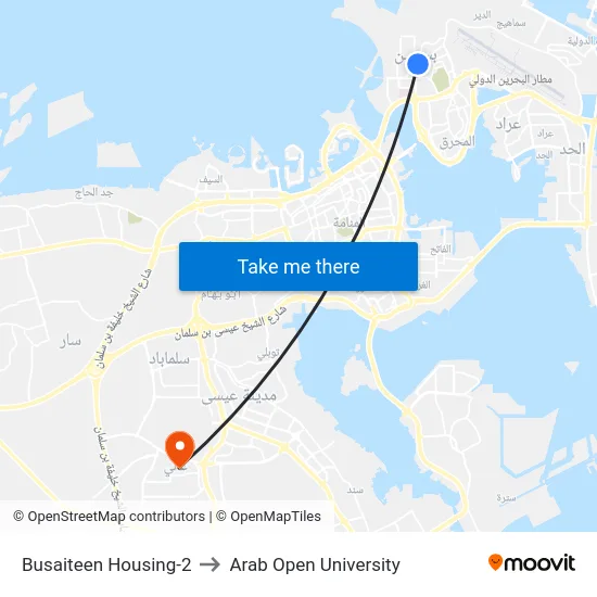 Busaiteen Housing-2 to Arab Open University map
