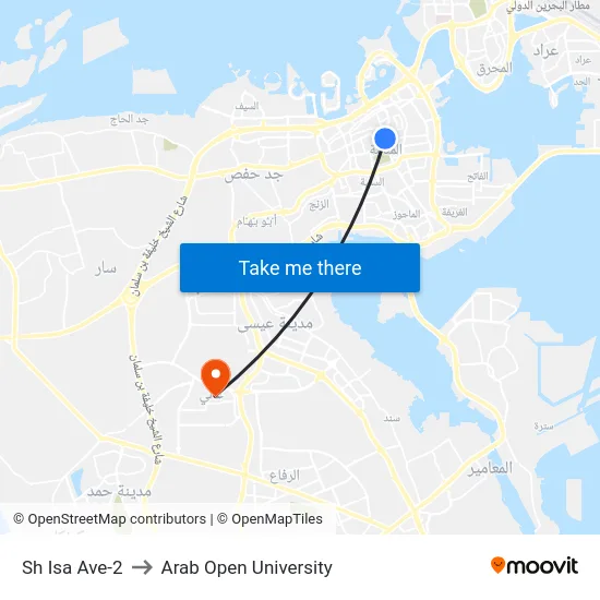 Sh Isa Ave-2 to Arab Open University map
