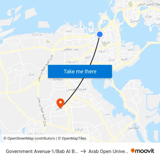 Government Avenue-1/Bab Al Bahrain to Arab Open University map