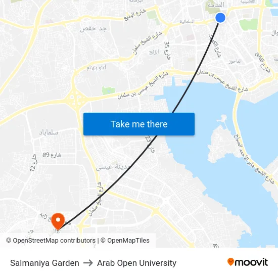 Salmaniya Garden to Arab Open University map