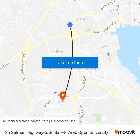Sh Salman Highway-5/Sehla to Arab Open University map