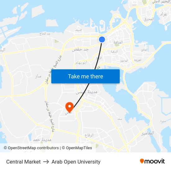 Central Market to Arab Open University map