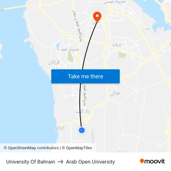 University Of Bahrain to Arab Open University map