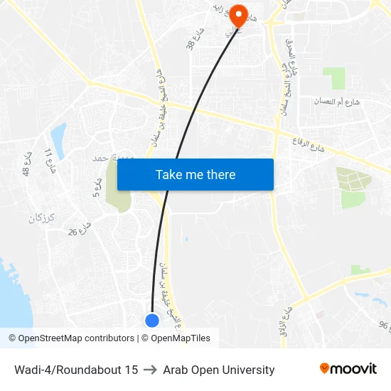 Wadi-4/Roundabout 15 to Arab Open University map
