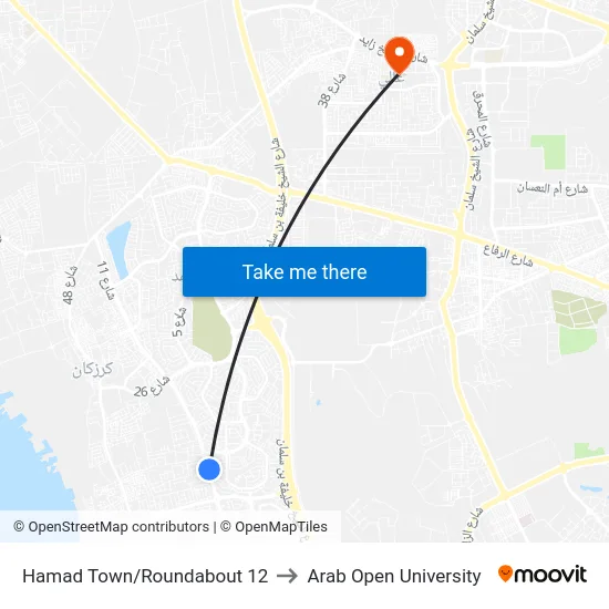 Hamad Town/Roundabout 12 to Arab Open University map