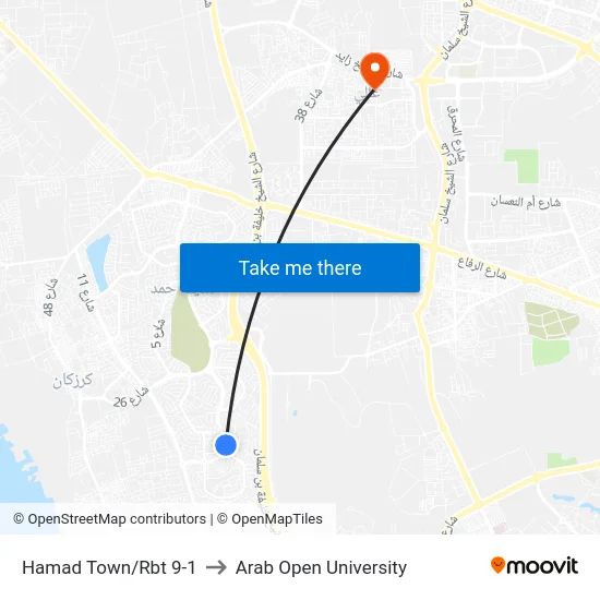Hamad Town/Rbt 9-1 to Arab Open University map
