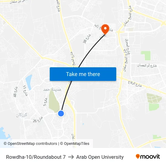Rowdha-10/Roundabout 7 to Arab Open University map