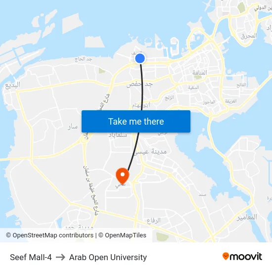Seef Mall-4 to Arab Open University map