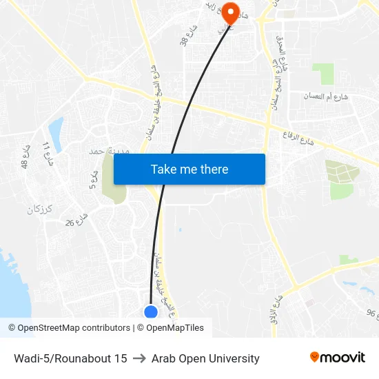 Wadi-5/Rounabout 15 to Arab Open University map
