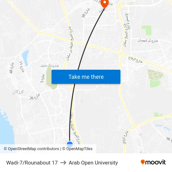 Wadi-7/Rounabout 17 to Arab Open University map