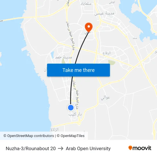 Nuzha-3/Rounabout 20 to Arab Open University map