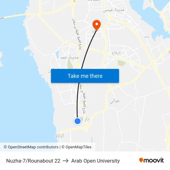 Nuzha-7/Rounabout 22 to Arab Open University map