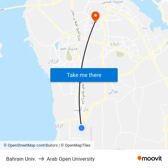 Bahrain Univ. to Arab Open University map