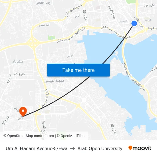 Um Al Hasam Avenue-5/Ewa to Arab Open University map