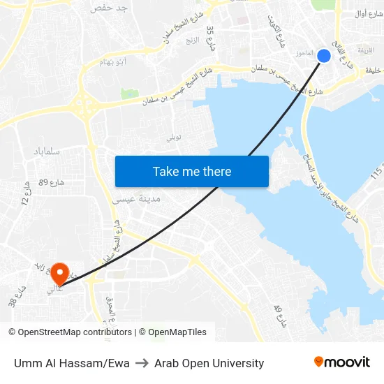 Umm Al Hassam/Ewa to Arab Open University map