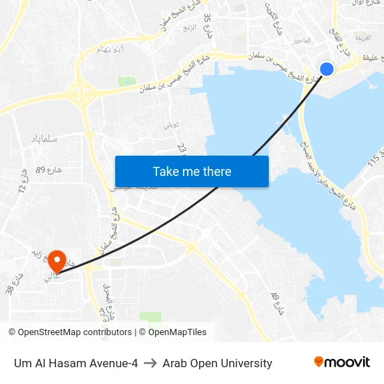 Um Al Hasam Avenue-4 to Arab Open University map
