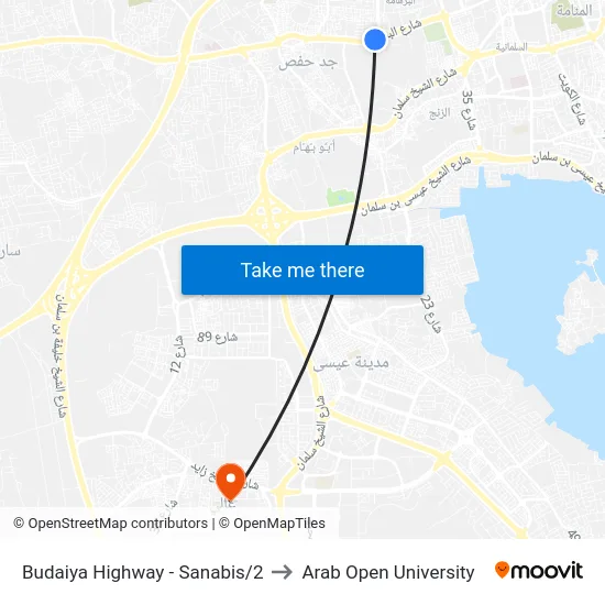 Budaiya Highway - Sanabis/2 to Arab Open University map