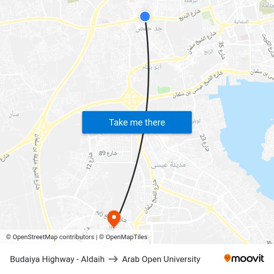 Budaiya Highway - Aldaih to Arab Open University map