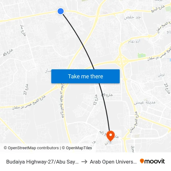 Budaiya Highway-27/Abu Sayba to Arab Open University map