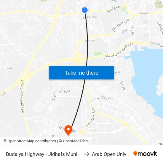 Budaiya Highway - Jidhafs Municpality-2 to Arab Open University map