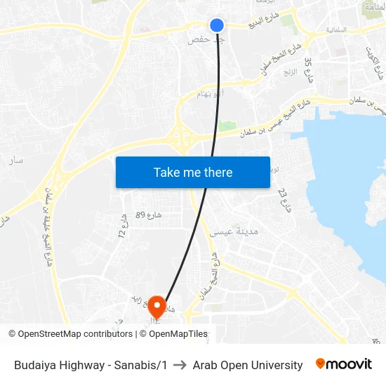 Budaiya Highway - Sanabis/1 to Arab Open University map