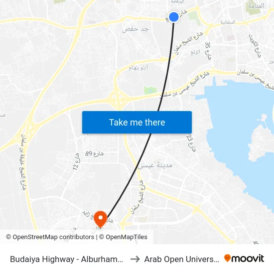 Budaiya Highway - Alburhama/1 to Arab Open University map