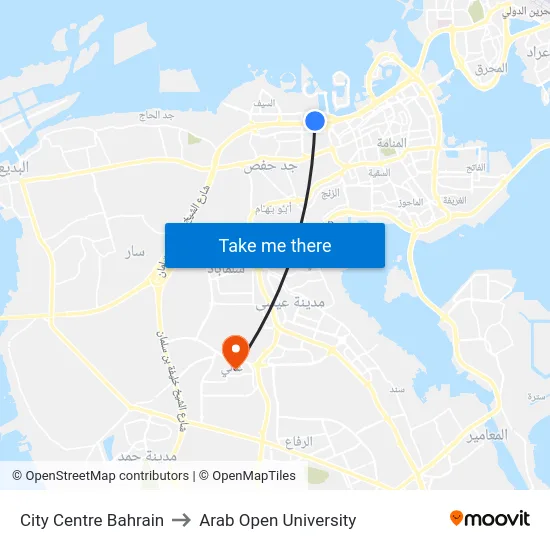 City Centre Bahrain to Arab Open University map