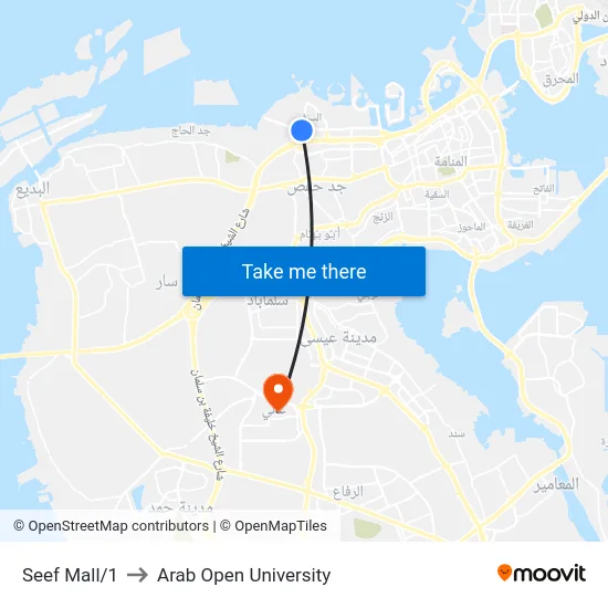 Seef Mall/1 to Arab Open University map