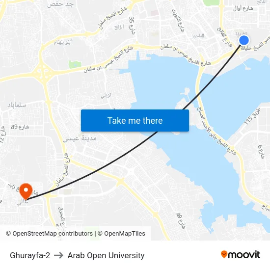 Ghurayfa-2 to Arab Open University map