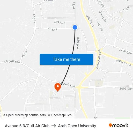 Avenue 6-3/Gulf Air Club to Arab Open University map