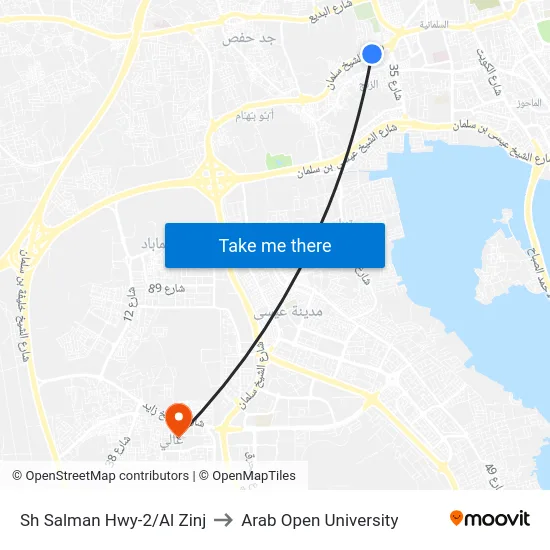 Sh Salman Hwy-2/Al Zinj to Arab Open University map