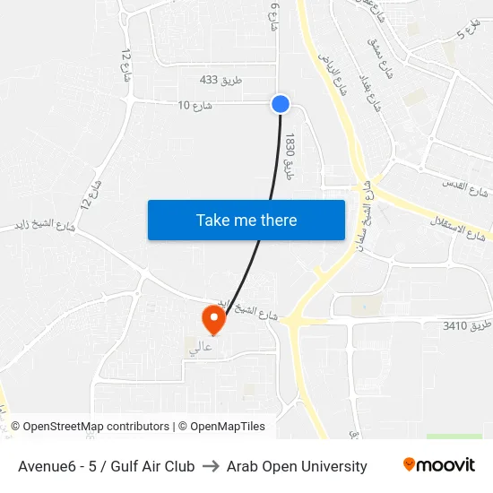 Avenue6 - 5 / Gulf Air Club to Arab Open University map