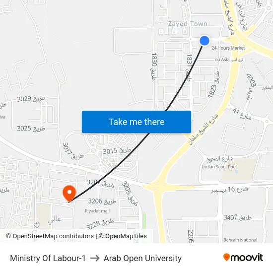 Ministry Of Labour-1 to Arab Open University map