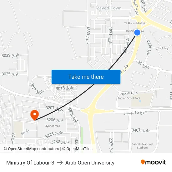 Ministry Of Labour-3 to Arab Open University map